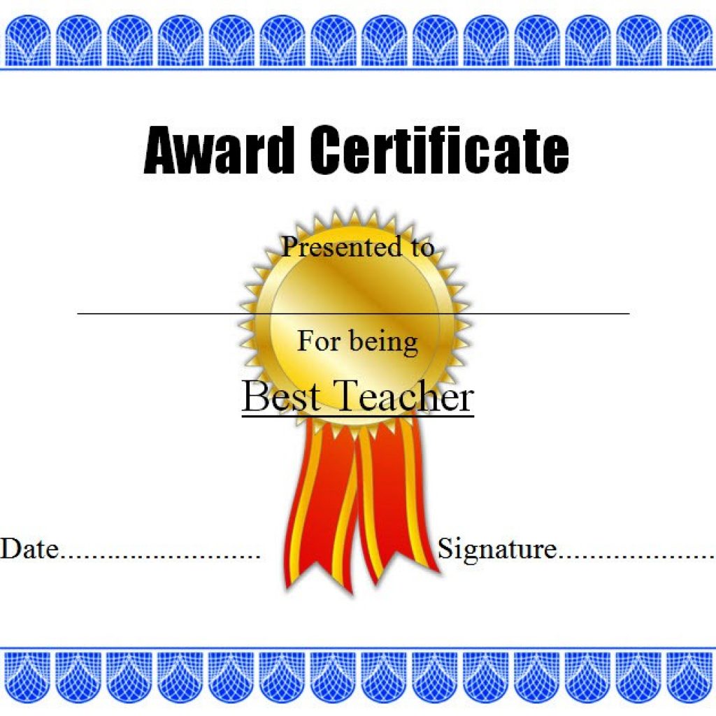 Best Teacher Certificate Templates FREE 10+ Fresh Ideas