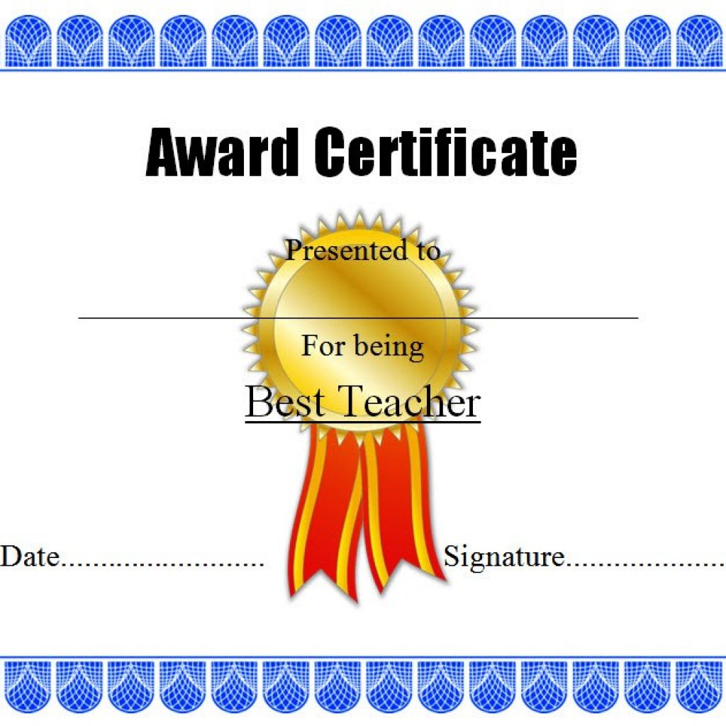 Best Teacher Certificate Templates FREE 10 Fresh Ideas