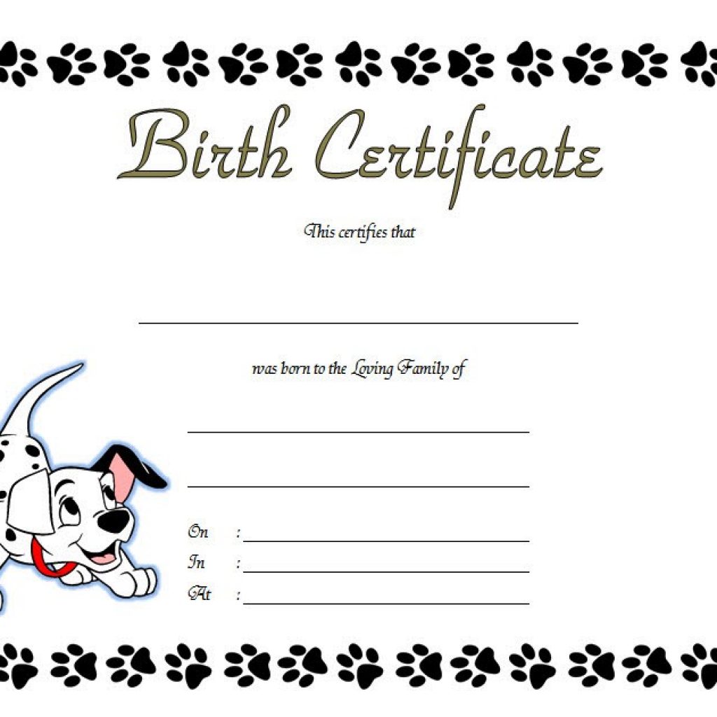 Printable Free Downloadable Puppy Birth Certificate Printable Templates