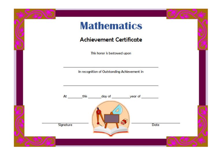 Math Achievement Certificate Template 1 Paddle Templates