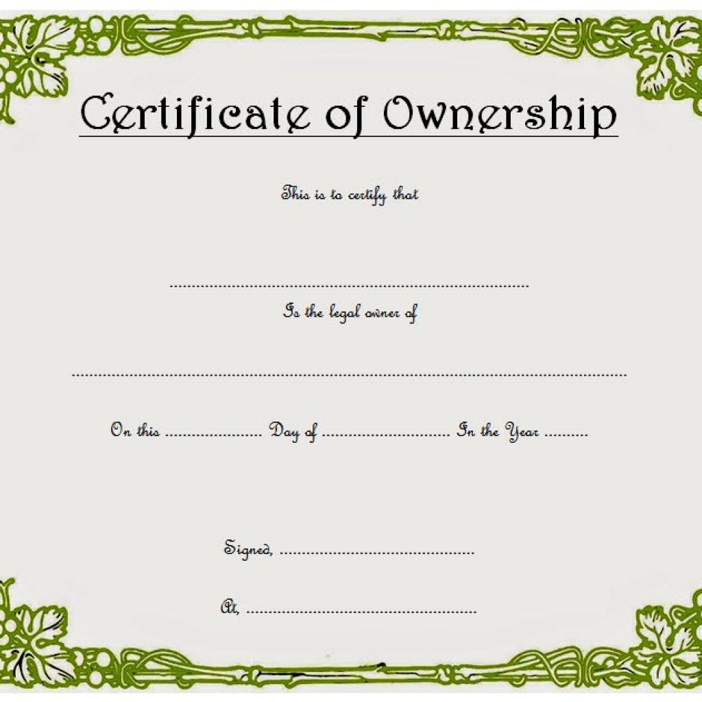 Certificate Of Ownership Template