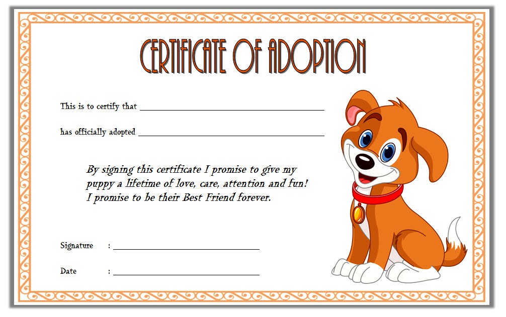 Puppy adoption certificate templates