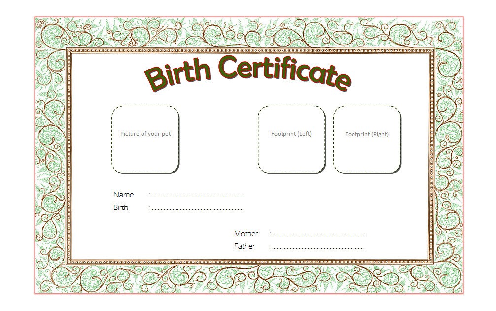 Pet Birth Certificate Template 7 Editable Designs FREE