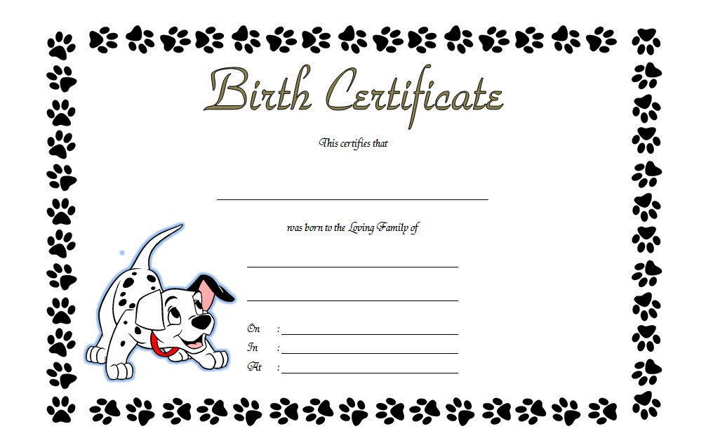 Pet Birth Certificate Template 7+ Editable Designs FREE