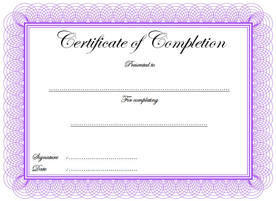 Completion Certificate Editable 10  Template Ideas
