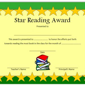 Star Reading Award Certificate 1 | Paddle Certificate