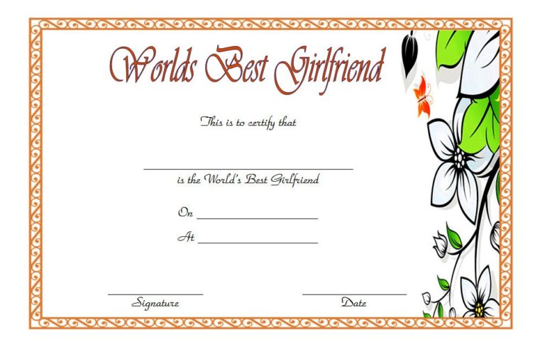 Best Girlfriend Certificate Template 7 Paddle Templates