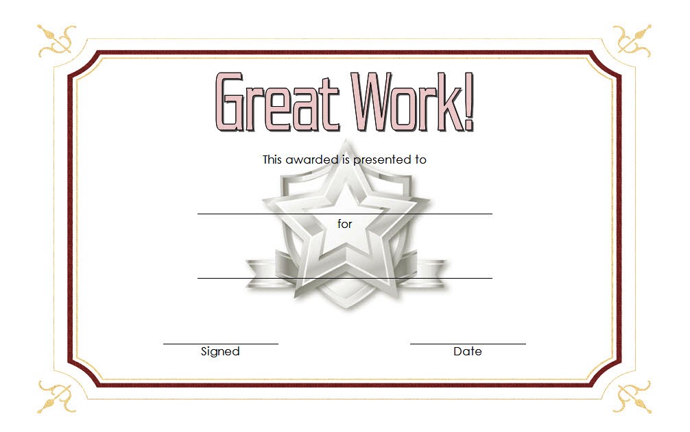 great work certificate template, outstanding work certificate template, good work certificate template, appreciation certificate for good work, great job certificate templates word