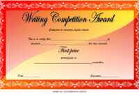 Writing Competition Certificate Template First Place