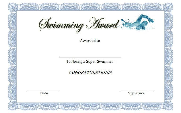 Swimming Certificate Template 5 | Paddle Templates