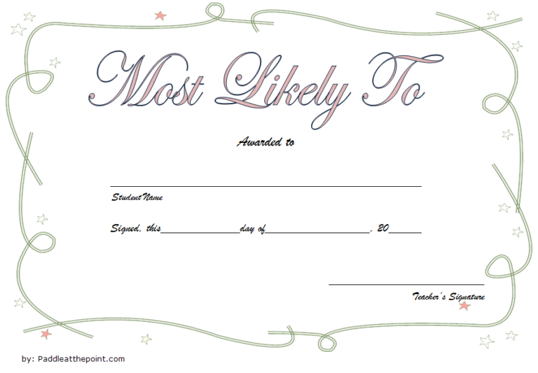 FREE Most Likely to Certificate Template 5 Paddle Templates