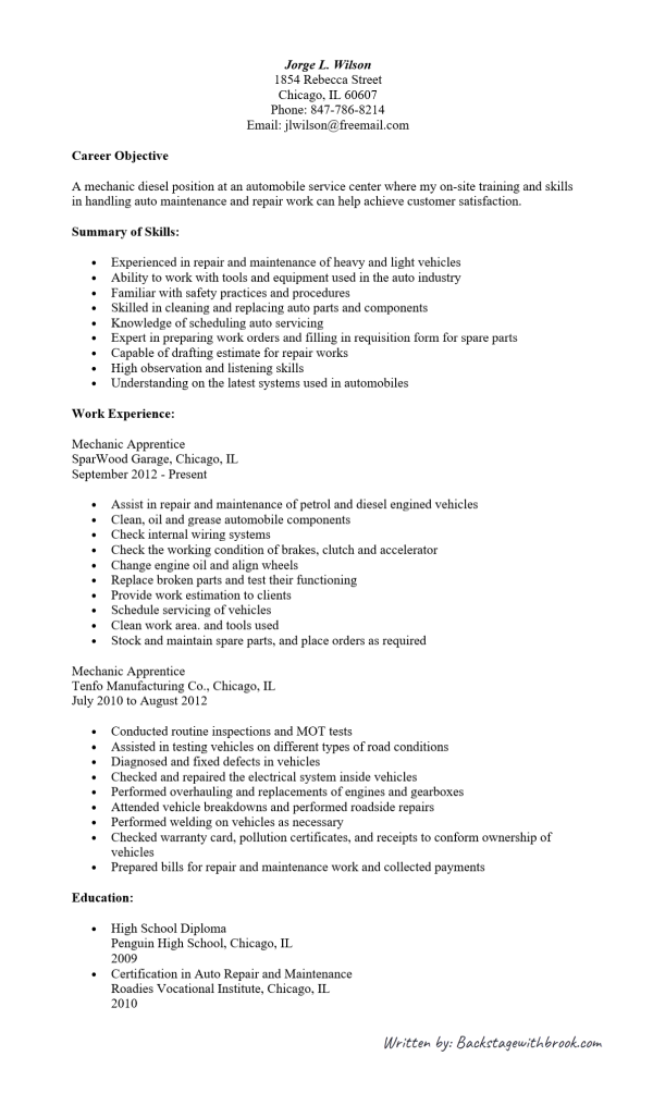 Flawless Auto Mechanic Resume Example Free (4 Best Offers)