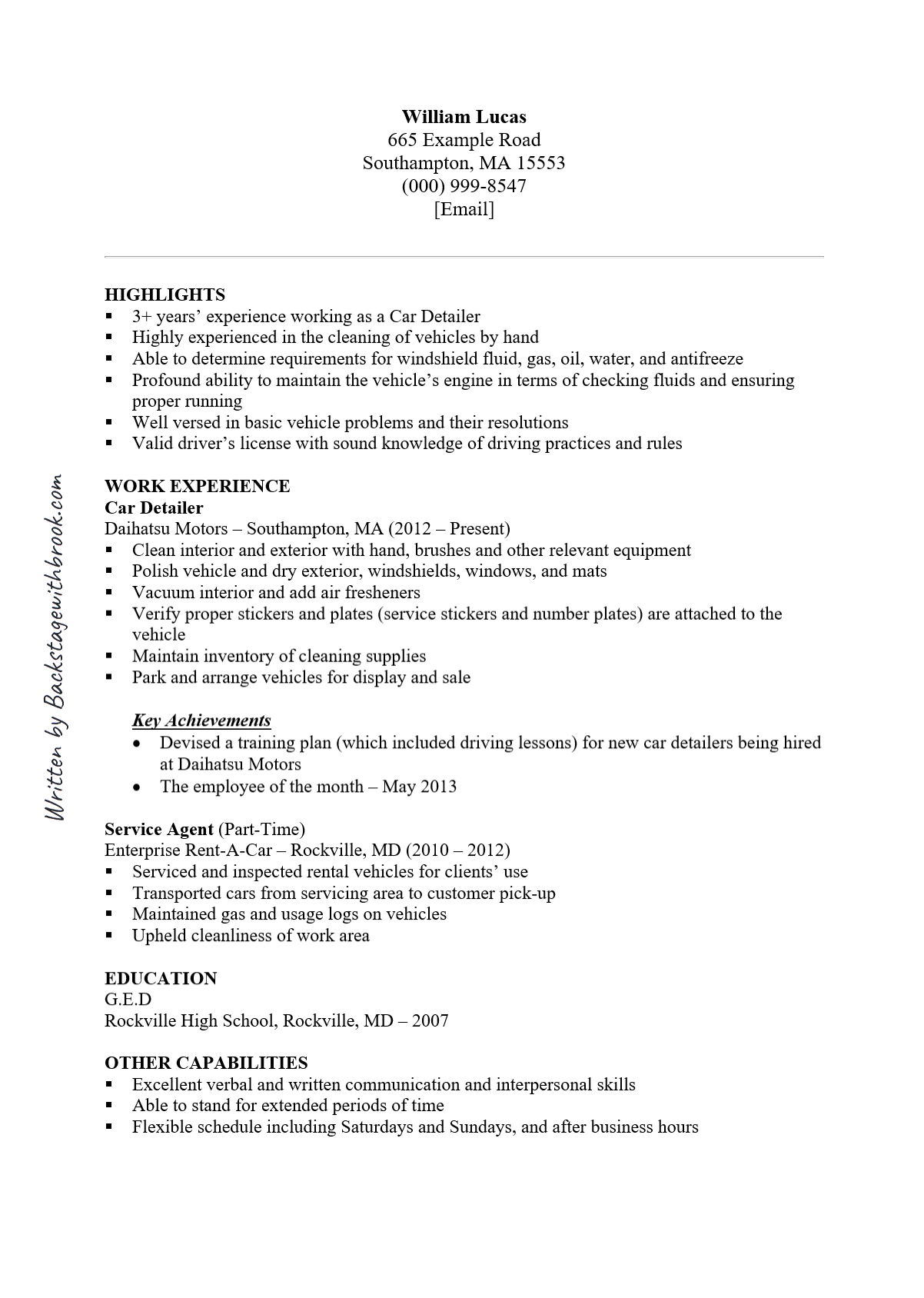 automotive detailer resume example, car detailer resume sample, auto detailer resume sample, sample resume for auto detailer
