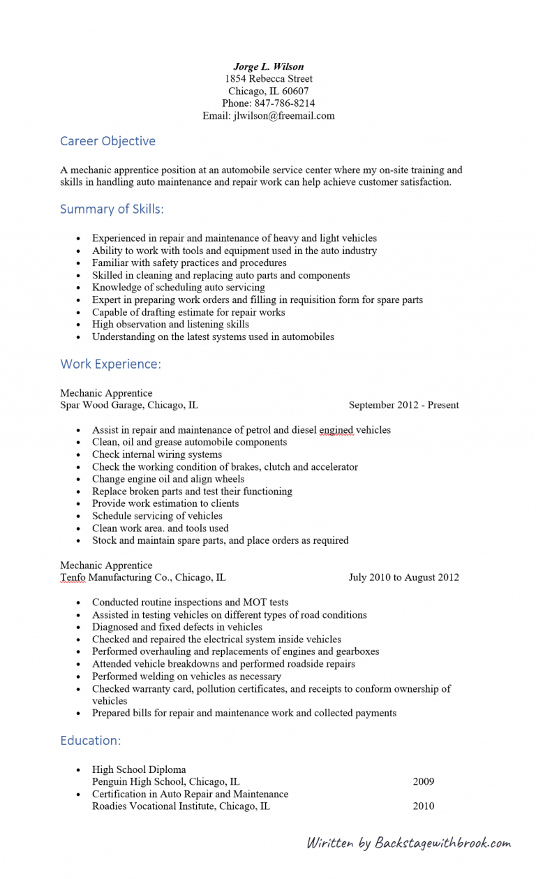 Auto Mechanic Apprentice Resume Free (3 Best Picks)