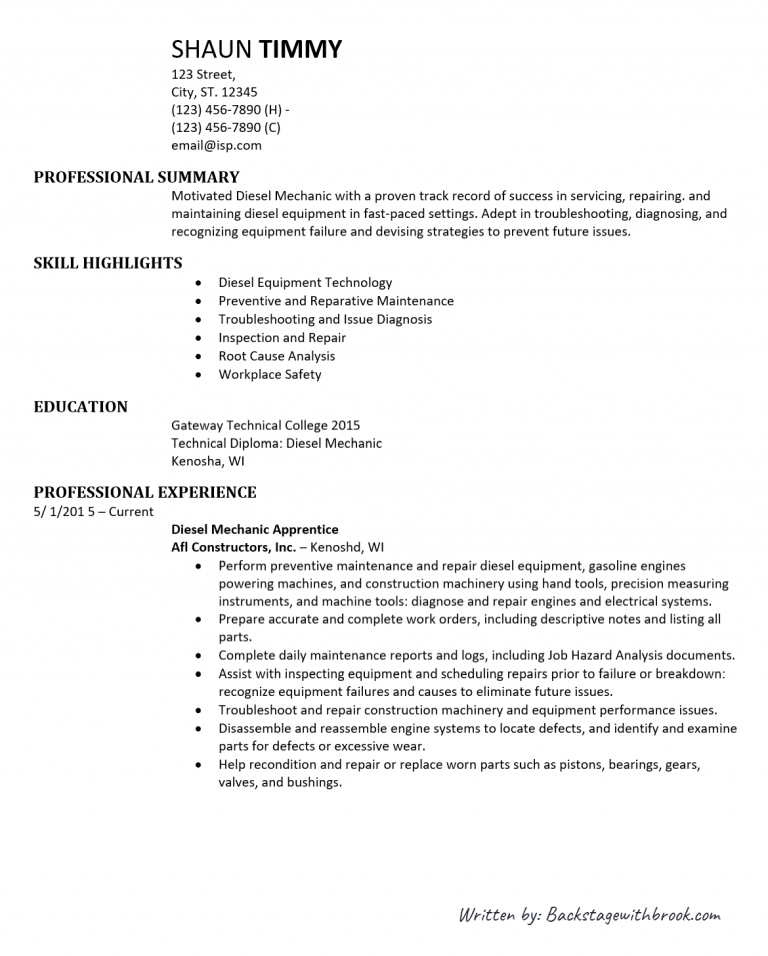 Flawless Auto Mechanic Resume Example Free (4 Best Offers)