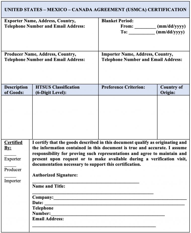 Generic USMCA Certificate of Origin Form Free (1st Best Example ...